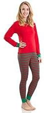 Elowel Adult Womens Mens Family Christmas Fitted Striped Pajamas 100% Cotton