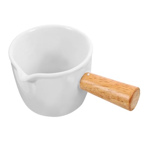 CIYODO Jarra de Cerámica Leche con Asa de Madera Medidor de Espresso Salsa Mini Taza de Café Bar de Café