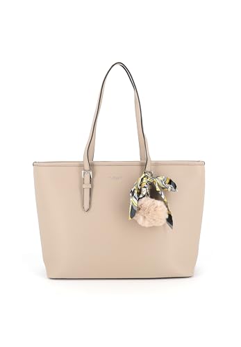 flora & co - Sac à Main Femme Pompon Foulard Imprimé - Cabas Fourre-Tout Format A4 Cours Lycée - Sac Shopping Taille XL Souple Léger Similicuir Grainé -...