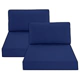 Summsun Patio Furniture Cushions Replacement Set of 2, Outdoor Deep Seat Couch Cushion and Backrest Pillow with Waterproof Removable Cover for Sectional Sofa Set, 25.6 x 25.6 Inch, Navy