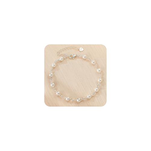 Halora Pearl Bracelet for Women, 925 Sterling Silver Pearls Bracelets Wedding Jewellery Bridesmaid Gifts, Style B