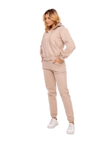 Conjunto Moletom Feminino com Capuz e Calça Jogger – Roupa de Frio Casual Confortável para Inverno, Academia, Viagem e Dia a Dia Con-0020 (BR, Alfa, G, Regular, Regular, Bege)