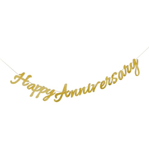 Image of Happy Anniversary Banner Balloons Wedding Love Party and Background Indoor Outdoor Decorations (Gold)