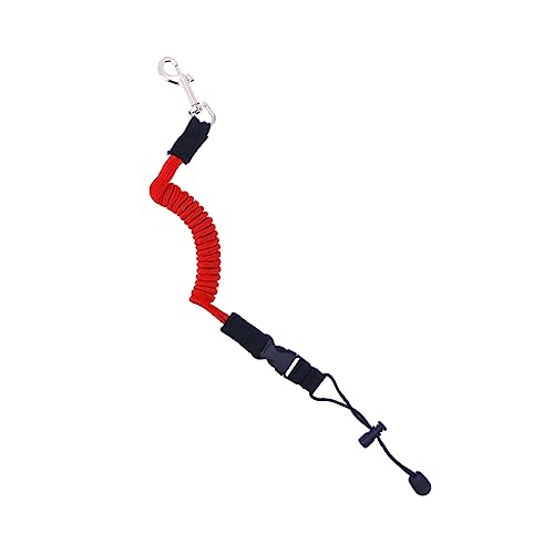 Happyyami Elastic Paddle Leash for Kayak Canoe Boat - Red TPU Safety Cord with Brass Pothook and Plastic Buckle, Extends to 59.05 Inches, Portable and Durable