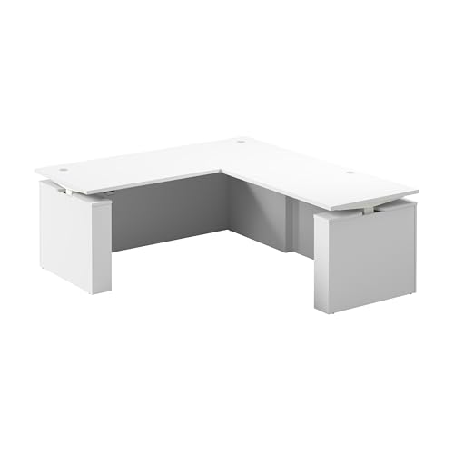 Image of Bush Business Furniture 72-inch Electric Height Adjustable L Shaped Standing Desk, Ergonomic Sit-Stand Computer Table for Office, Stratus Collection, White with White Base