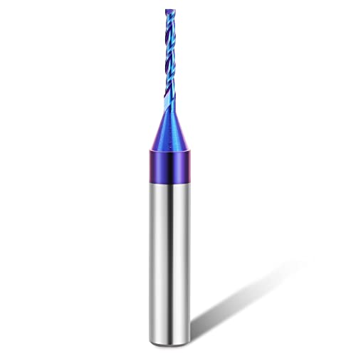 Hqmaster Spiral Router Bits 1/4 Inch Shank 1/16“ Cutting Diameter Solid Carbide Nano Blue Coated Spiral Cnc Bits End Mill For Wood Cut Carving Engraver (1/16" Up Cut) #TOP12