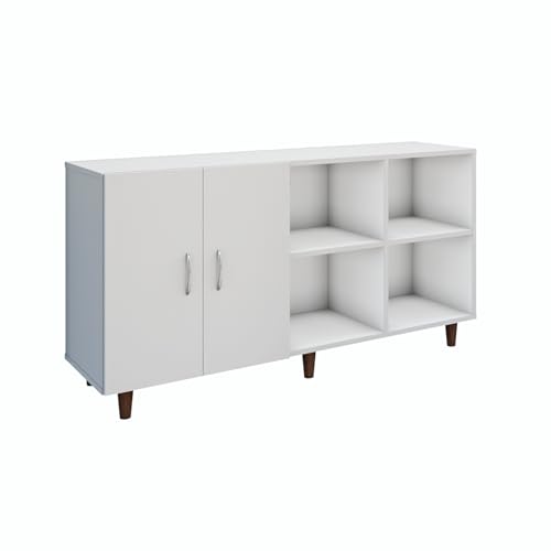 Image of VIKI Modern TV Unit for Living Room | Engineered Wood TV Cabinet with 2 Door Storage & 2 Open Shelves, Set Top Box Stand, Entertainment Unit, 140W x 74H x 40D cm | DIY | 1 Year Warranty (White)