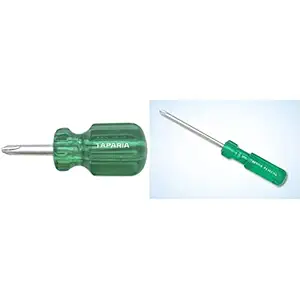 Taparia 855 Steel Philips Tip No.2 Stubby Screw Driver (Green and Silver) & Taparia P3 860 60 Steel Tip No.0 Philips Screw Driver (Green and Silver)