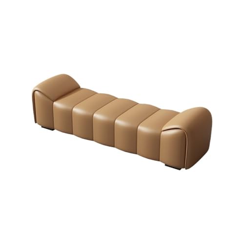 RENEESME Foot Stool for Bed End of Bed Bench, Leathers Upholstered Ottoman Bench, Bedroom Entryway Bench with Armrests Bed Step Stools for High Beds(E)