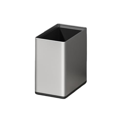 Papelera de baño de acero inoxidable rectangular de doble capa con tapa abierta plateada 2