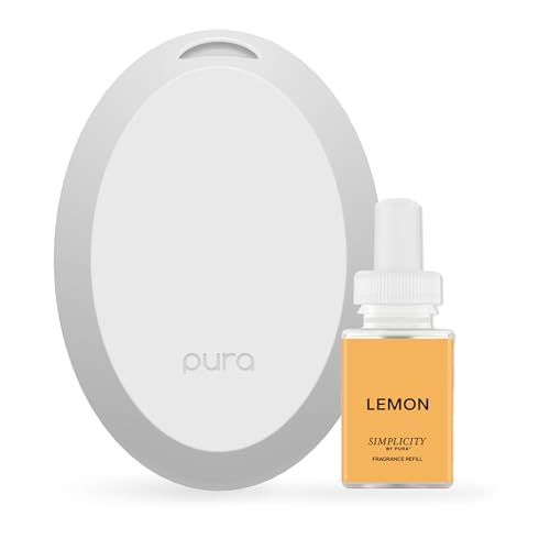 Pura Mini Smart Fragrance Diffuser for Small Spaces Adjustable Smart Home Device with LED Light & Automatic Vial Detection - Includes 1 Scent Refill; Lemon