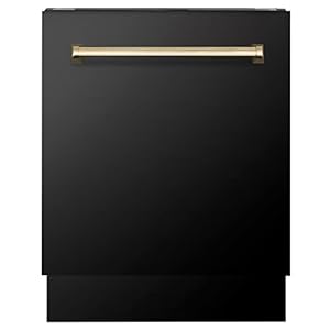 ZLINE Autograph Edition 24″ 3rd Rack Top Control Tall Tub Dishwasher in Black Stainless Steel with Gold Handle, 51dBa (DWVZ-BS-24-G)