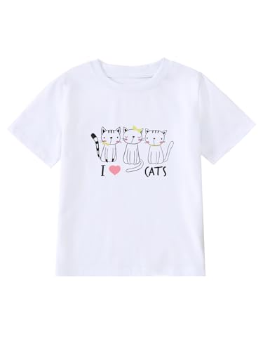 Image of Girl's Cute Cat Graphic T-Shirts Funny Animal Lover Tee
