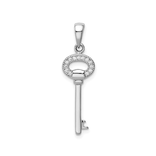 Sterling Silver & Cz Oval Key Charm Pendant 0.87" Dainty