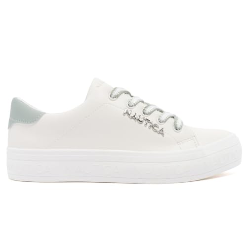 Image of Nautica Women's Fashion Sneaker, Classic Low-Top Lace-Up Casual Shoe with Metal Side Logo and Soft Cushioned Comfort for Everyday Wear