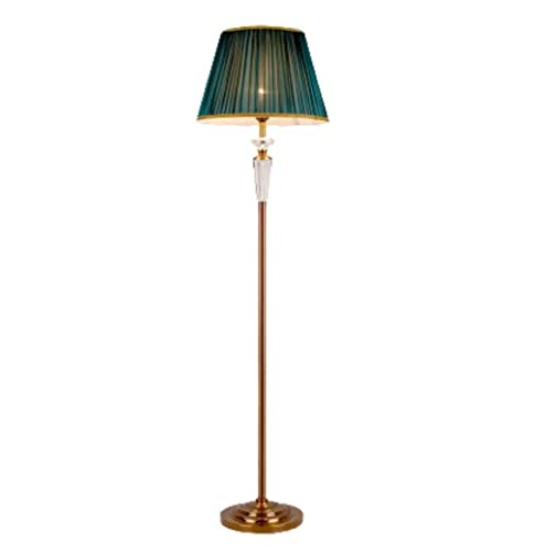 Lámpara de pie de metal con detalles de cristal y pantalla de tela elegante