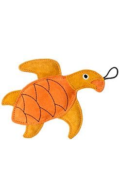KIWI WALKER Leather Turtle Dog Toy - Natural & Eco-Friendly Chew Toy, Made from Leather & Coconut Fiber - Durable, Safe & Gentle on Teeth - Ideal Interactive Play - Orange