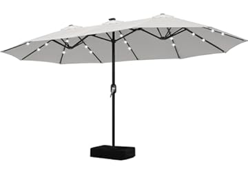 large outdoor umbrella with lights