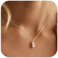 Gold Pearl Necklaces for Women Trendy, 14K Gold Plated Dainty Necklace Simple Layered Pearl Necklaces for Women Trendy Wedding Birthday Jewelry
