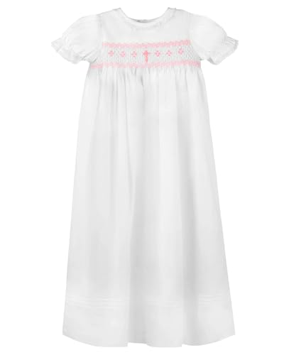 White Christening Gown Hand Smocked Yoke with Cross Detail and Short Sleeves + Bonnet3