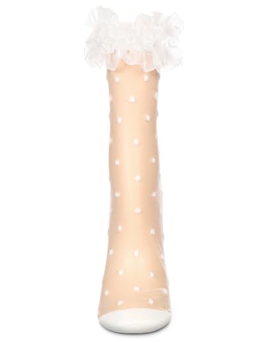 MeMoi Women's Polka Dot Ruffle Lace Cuff Sheer Crew Socks2