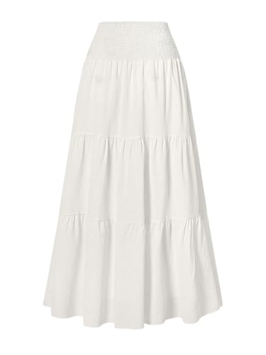SOLY HUX Women's High Waisted Summer Boho A Line Tiered Maxi Skirt Flowy Long Ruffle Skirts