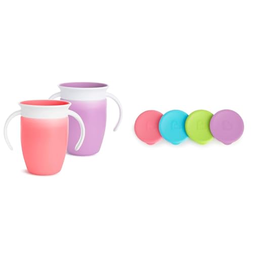 Image of Munchkin Sippy Cup for 6 Month Old and Up, Spill Proof Miracle 360 Toddler Cups with Transition Handles and Lids, 7 Ounce, 6 Pack, Pink/Purple