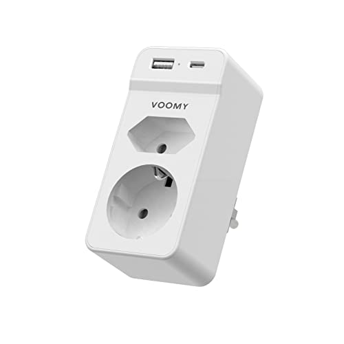 VOOMY Doppelstecker für Steckdose, 4-in-1 Mehrfachstecker für Steckdose, Steckdosenadapter 2Fach mit 1 USB-A und 1 USB-C, Weiß