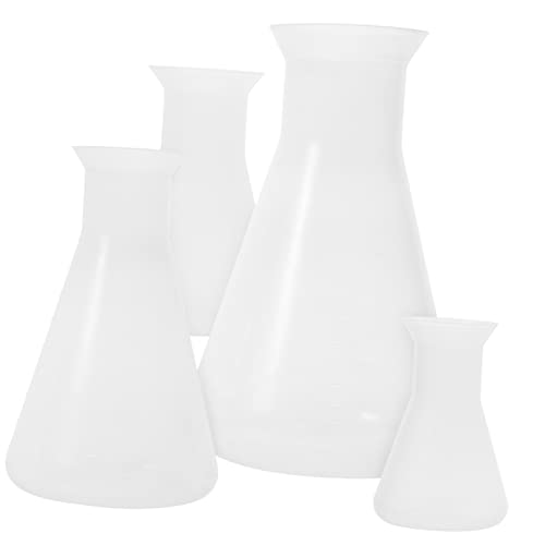 OUNONA 4pcs Erlenmeyer Flask Measuring Cone Bottles Experiment Scale Flask Clear Conical Bottles Science Conical Flasks Clear Flask Experiment Bottles Laboratory Flask Cone Flask Plastic