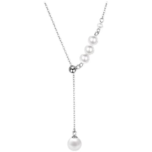 Collier perle blanche haut de gamme en argent massif et oxydes de zirconium