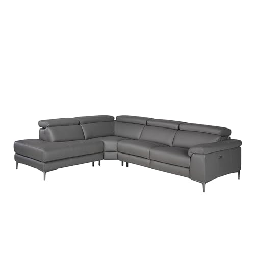 Ángel Cerdá - Canapé d'angle Gauche Recouvert de Cuir Gris - Canapé d'angle de Salon avec Appuie-tête Réglables - Design Longue - Pieds en Acier Noir -...