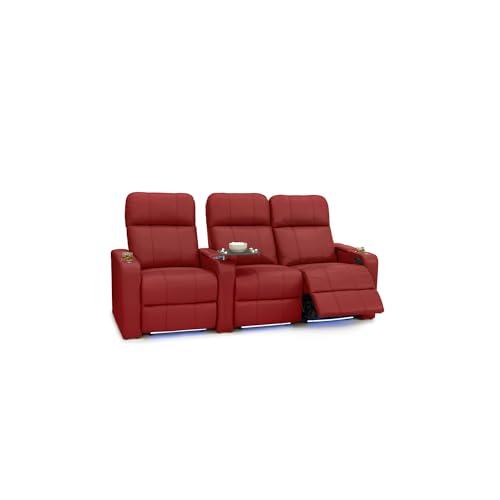 Image of Seatcraft Monterey Home Theater Seating Red Row of 3 Right Loveseat | Italian Leather, Wall Hugger, Zero Gravity, Powered Headrest, Power Recline, Zero Gap, USB charging