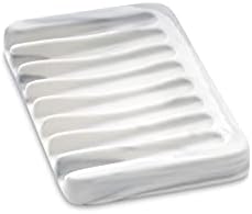 Ceramic Soap Dish for Sink,Self Draining Soap Dishes Saver for Shower Bar Soap Holder for Bathroom Soap Container Holder Dish for Kitchen,Marble Decor,White