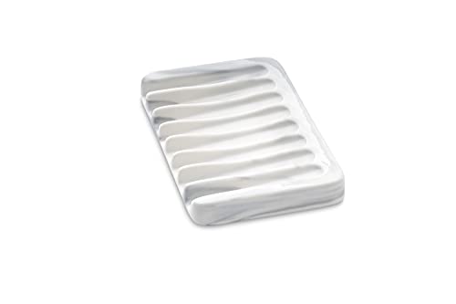 Ceramic Soap Dish For Sink,Self Draining Soap Dishes Saver For Shower Bar Soap Holder For Bathroom Soap Container Holder Dish For Kitchen,Marble Decor,White #TOP2