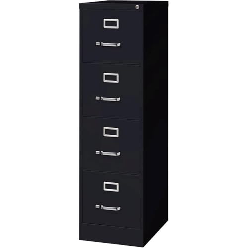Scranton & Co 4 Drawer Metal Vertical File Cabinet with Lock, 22" Deep, Letter Size, Home/Office, Preassembled, Commercial Grade, Black Finish