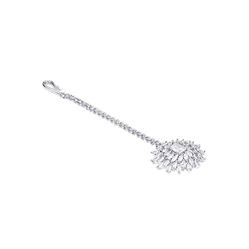 Yellow Chimes Maang Tikka for Women Beautiful AD/American Diamond Studded Rhodium Plated Crystal Maang Tikka for Women and Girls. - Image 5