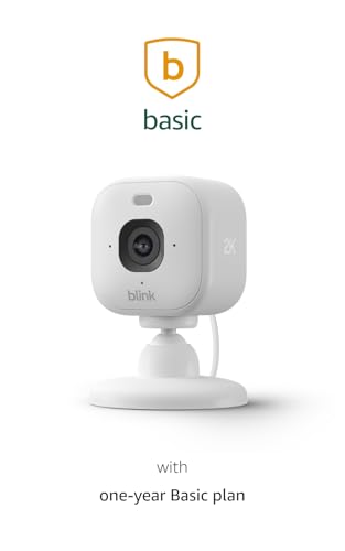 Image of Blink Mini 2K+ (newest model) with 1-Year Basic plan - Plug-in Home & Pet Security Camera with 2K video resolution, color night vision, enhanced audio, motion detection - 1 camera (White)