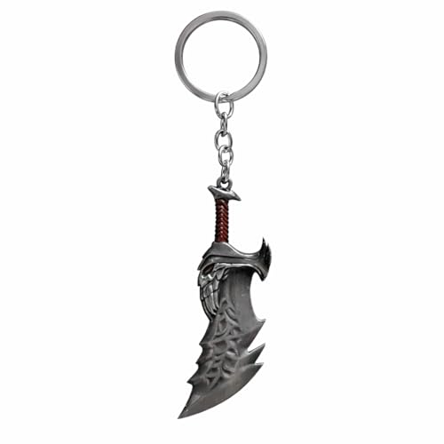 Image of BLUE WARRIOR God of war keychain (Silver) - Fantasy Winged Dagger Keychain - Antique Gold Mini Sword Key Ring with Red Handle - Metal Collectible Key Holder for Men, Women, Gamers & Gift Giving