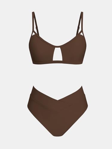 Image of CUPSHE Bikini Set for Women Two Piece Swimsuits Cut Out High Waisted Scoop Neck V Cut Bottom