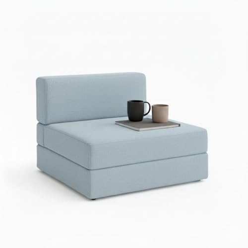Image of PUM PUM Foldable Sofa Cum Bed | EPE Foam 2 Seater Floor Sofa | Premium Jute Fabric | Space-Saving Furniture for Living Room & Bedroom|36 Inch Width,Sky Blue