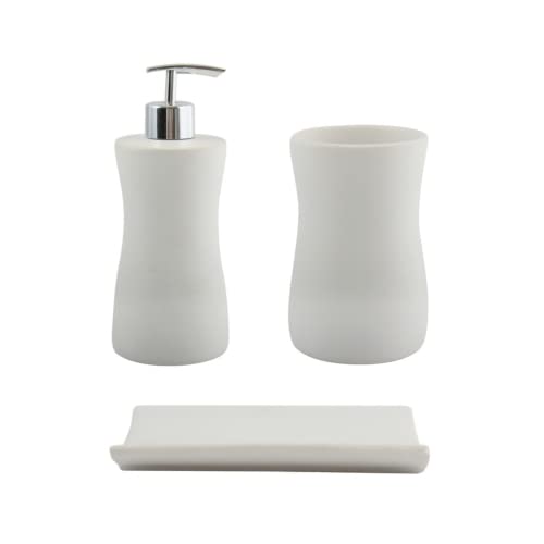 MSV Bad Accessoires Keramik 3-teilig - Seifenspender, Seifenschale,...