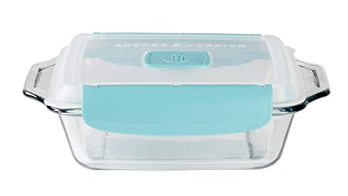 Image of Anchor Hocking 8 Inch Square Cake Dish with TrueLock Locking Lid Bakeware, Clear