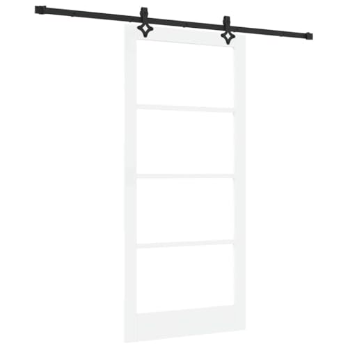 Image of vidaXL Sliding Door White 93 x 202 cm Solid Pine Wood and Glass