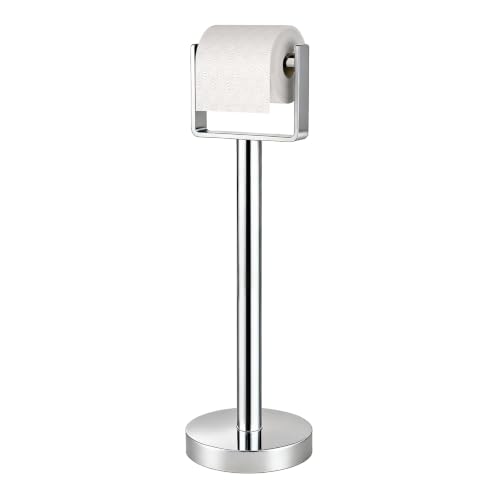 YUMORE Toilet Paper Holder Free Standing Stainless Steel Toilet Paper Stand Weighted Base Floor Tissue Roll Holder for Bathroom Chrome 200UP