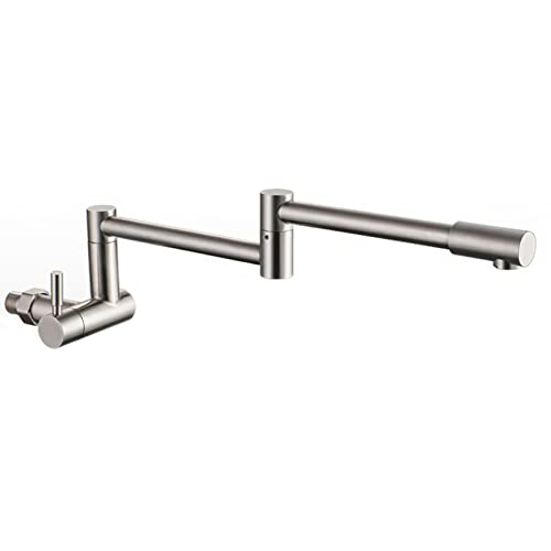 Grifo de llenado ollas, grifo cocina plegable montaje en pared comercial acero inoxidable 304 con manija única un solo orificio, fregadero brazo oscilante doble articulación