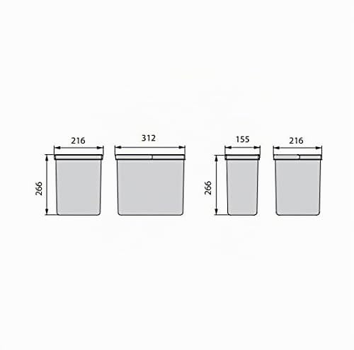 Emuca - Pojemniki do szuflady kuchennej Recycle, wysokość 266, 2x15L + 2x7L, Szaro-antracytowy plastik