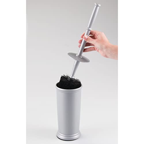 Image of mDesign Compact Freestanding Plastic Toilet Bowl Brush and Holder for Bathroom Storage and Organization - Space Saving, Sturdy, Deep Cleaning, Covered Brush - Silver