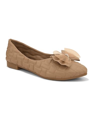 Image of XE Looks Textured Flats with Mesh Bow - Elegant Design, Comfortable Fit, Perfect for Adding a Chic Touch to Outfits for Girls & Womens