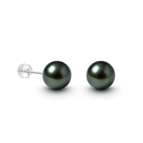 Genuine Tahitian Black Pearl Earrings for Women 9-10mm AAAA Handpicked Natural Black Pearl Stud Earrings with 18K White Gold Earring Posts Luxury Birthday Gifts for Wife Women Mother Girlfriend Anniversary Valentines Mothers Day