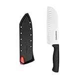 Farberware 5158146 High Carbon Stainless Steel Santoku Knife with EdgeKeeper Self-Sharpening Sheath, 5-Inch, Black